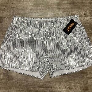 NWT Womens Spirit Halloween Swift Silver Sequin Shorts Swiftie - Size Large